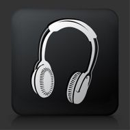 Black Square Button with Headhphones Icon