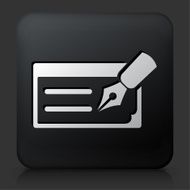 Black Square Button with Writting Check Icon