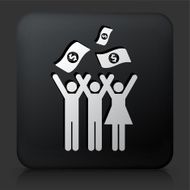 Black Square Button with Small Group Celebration &amp; Money