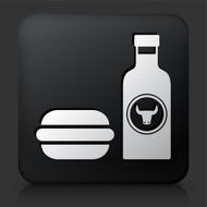 Black Square Button with Hamburger and Hot Sauce