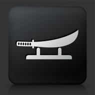 Black Square Button with Samurai Sword