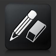 Black Square Button with Pencil &amp; Eraser