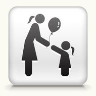 White Square Button with Woman Giving Balloon to a Girl N2