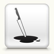 White Square Button with Knife and Pool of Blood