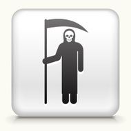 White Square Button with Grim Reaper Holding Scythe