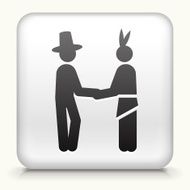 White Square Button with Pilgrim &amp; Native American Icon