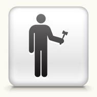 White Square Button with Judge &amp; Hammer Icon