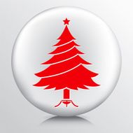 Round Icon With Christmas Tree Red Silhouette in Stand
