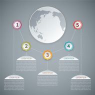 Five steps 3D infographic template with world map