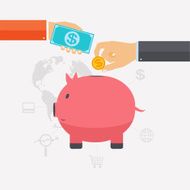 Business hand saving money and coins