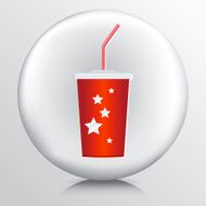 Round Icon With White Stars on Red Fountain Drink Cup