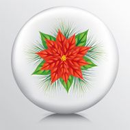 Round Icon With a Big Red and Green Poinsettia