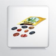 Square Icon With Bean Seeds Spilling Out of the Package