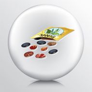 Round Icon With Bean Seeds Spilling Out of the Package