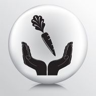 Round Icon With Two Hands Cupping a Carrot Silhouette