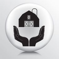 Round Icon With Two Hands Cupping a Barn and Silo