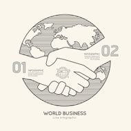 Flat linear Infographic World Business Handshake Outline Success