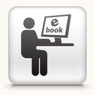 Square Button with Stick Figure Reading E-Book