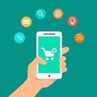 Smartphone apps infographics with a hand holding phone