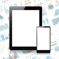 Tablet pc and mobile phone on infographic background