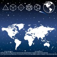 world map and platonic solids