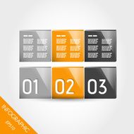 three orange striped 3d infographic columns from squares
