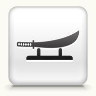 Square Button with Samurai Sword
