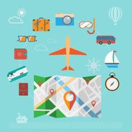 Colorful summer holiday travel planning icon set