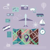 Colorful summer holiday travel planning icon set N2