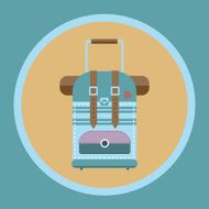 Tourist bag with wheels and handle flat icon
