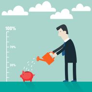 Businessman watering piggy bank investing money concept N2