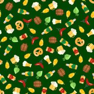 Beer icons seamless pattern (hop branch wooden barrel glass of