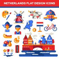 Set of flat design Holland travel icons infographics elements with N2