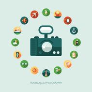 Set of modern flat design travel vacation tourism icons and