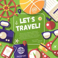 Flyer with modern flat design travel vacation tourism icons an