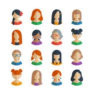 Collection of 16 colorful flat user female icons N2