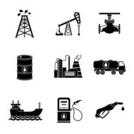 Set of oil icons - barrel gas station rigs tanker N2