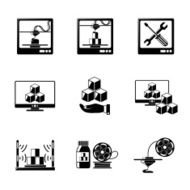 Set of 3D Printing icons - printers pc with 3d N2