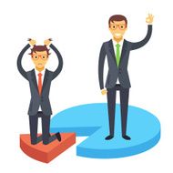 Happy and disappointed businessmen standing on chart pieces Flat illustration N2