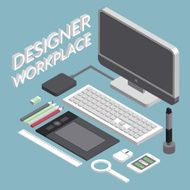 Flat 3d isometric designer workplace infographic N2