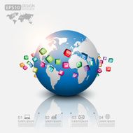 Concept icons network circle around planet Earth vector