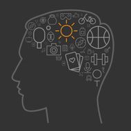 Icons for sport and leisure in human brain shape