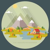 Autumn landscape Vacation home on a background of mountains Vector