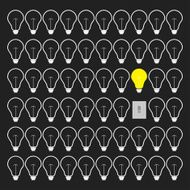Light bulb icons and switcher Idea concept Funny background Flat