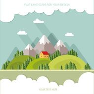 Landscape Houses in the mountains among trees Flat style N2