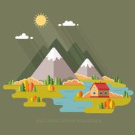Autumn landscape Vacation home on a background of mountains