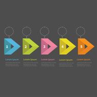 Infographic five step ribbon arrow dashed circle Timeline Flat design N2