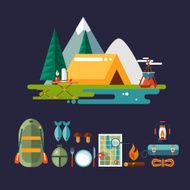 Camping and Hiking Icons Flat Design