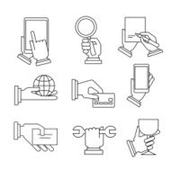 Business Icons With Hands in Linear Style N2