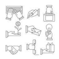 Business Icons Set With Hands in Linear Style N2